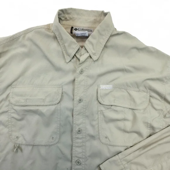 Columbia Men's M Button Up Long Sleeve Fishing Shirt Casual Work Outdoors Beige - Picture 2 of 9